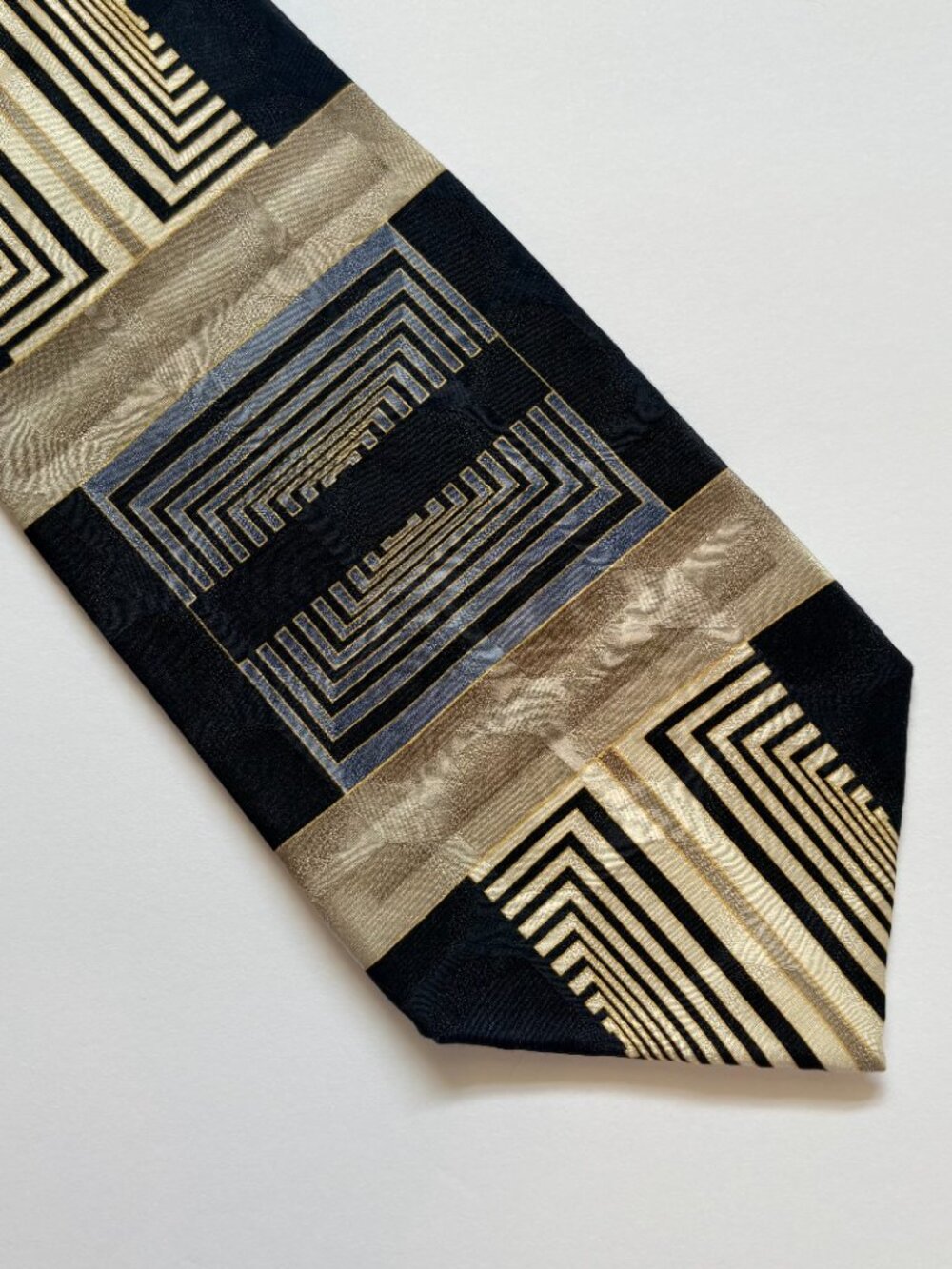 Di Mossio Silk Tie Set 5 Mixed Geo Blue Black Teal Yellow Cream 4" - Picture 3 of 7